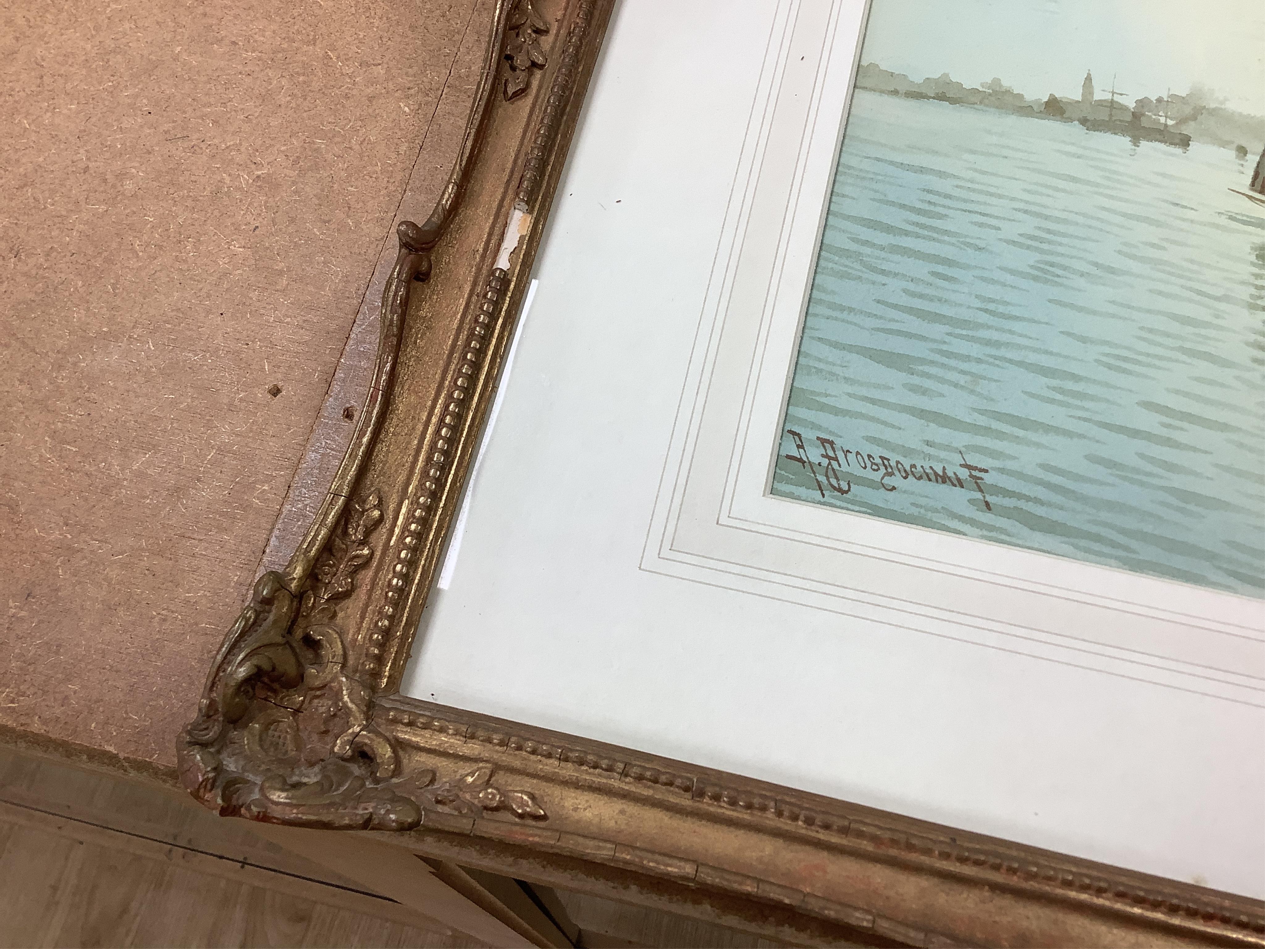 Alberto Prosdocimi (Italian, 1852-1925), Venice Lagoon, signed, watercolour, 30 x 49cm